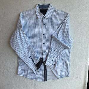Smash Men's Blue Polka Dot Long Sleeve Button Up Dress Shirt Size L